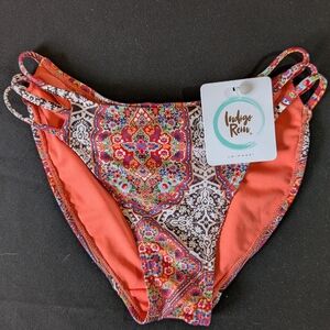 Indigo Rein Size Small Bikini Bottom Burnt Orange Floral Strappy Women's Lined